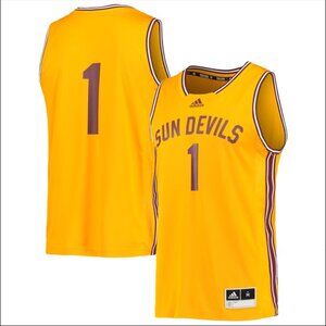 Arizona State Sun Devils adidas Reverse Retro Basketball Jersey, Gold, #1, L New